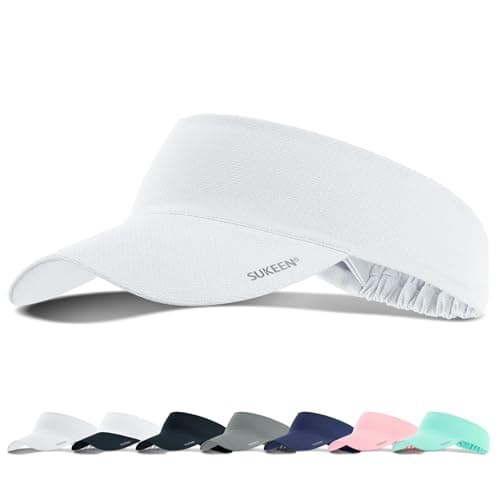 Image of Sukeen Unisex-Adults White Visor Cap, Cooling Stretchy Visor with Sweatband Adjustable Sun Protection UPF50, One Size Fits Most, 55-60cm, Summer, Tennis, Golf, Running