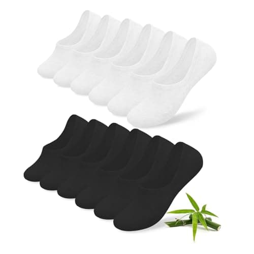 Image of FALARY 6 Pairs Trainer Socks for Men 9-12 Bamboo Socks Women Invisible Ankle Low Cut Casual Running Thin for Sneakers & Canvas Shoes Sport Summer White Black No Show