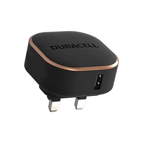 Image of Duracell Black 12W Fast USB-A 2.4A Compact Wall Charger Plug - Compatible With Smartphones, Tablets, Powerbanks & More - Flush To Wall Ergonomic Design & Fit