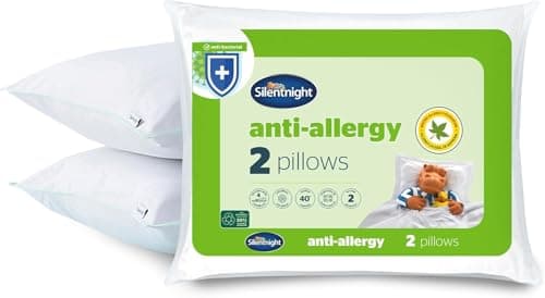 Image of Silentnight Luxury Anti-Allergy Pillow Pack of Two – Anti Bacterial 2 Pack Pillow Pair with Luxurious Stitching and Soft Medium Support – Hypoallergenic and Machine Washable, White