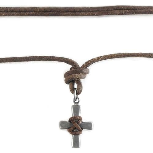 Image of LOCAL LEAGUE Mens Leather Necklace with CROSS Metal Pendant AUSTRALIAN SURFER STYLE Adjustable Distressed Brown Cord for Men, Boyfriend, Surf Holiday BEACH Party Festival Clubbing