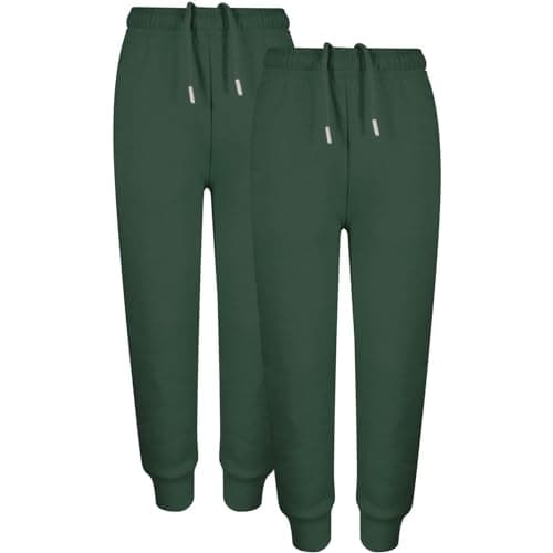 Image of A2Z 4 Kids Girls Boys Fleece Jogging Bottoms PE School Jogger Classic - Fleece Trouser 355 Green 2 Pack 7-8