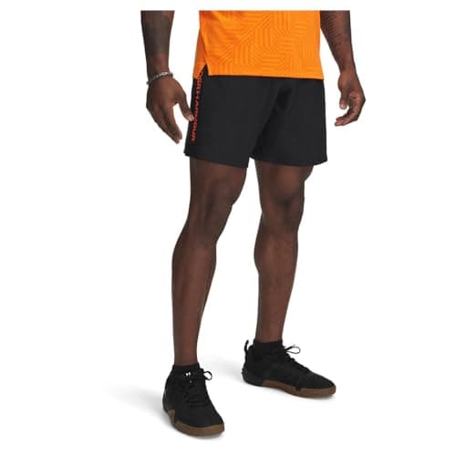 Image of Under Armour Men's Woven Wordmark Shorts, (006) Black / / Solar Orange, X-Small