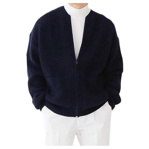 Image of Mymyguoe Traditional Knitted Jacket Men's Cardigan Traditional Wool Jacket Double Breasted Cardigan Winter Coat Thick Warm Pullover Without Hood Winter Coat Running Jacket Classic Cardigans, Q1 Blue