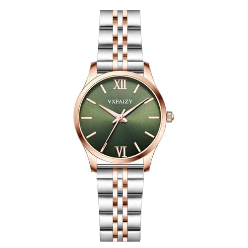 Image of VXFAIZY Ladies Simplicity Watch Water Resistant Casual Watch for Women (Silver-Rosegold Green)