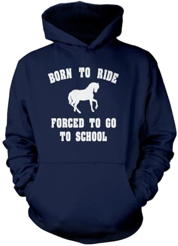 Image of Horse Riding Hoodie Born to Ride Forced to Go to School Kids - Unisex Hoodie - Horse Rider Horsey Pony Stables XL Navy