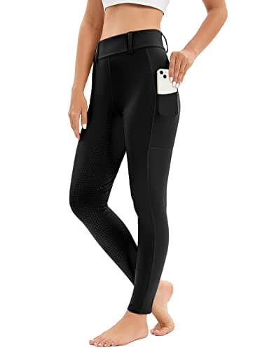 Image of Havideto Women Horse Riding Leggings Full Seat Silicone Ladies Riding Tights Equestrian Breeches with Phone Pockets Black L