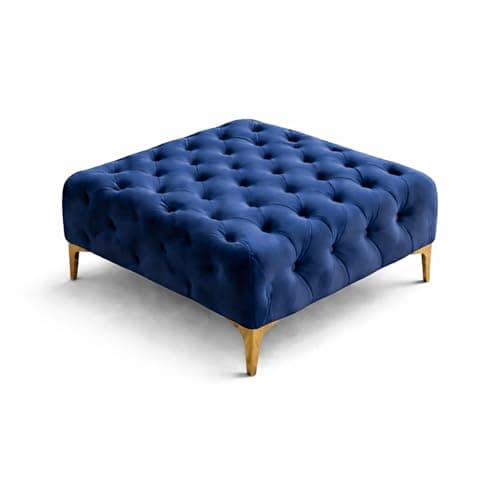 Image of Snooze Velvet Monaco 3 and 2 Seater Sofa Sets, Corner Sofas For Living Room, Upholstered Plush Fabric 3 Seater Sofas (Royal Blue Velvet, Square Footstool)