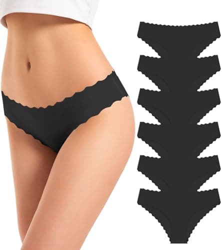 Image of TANSTC Seamless Knickers for Women - No VPL Underwear for Women Invisible Panties Wave Edge Ladies Briefs Knickers Breathable Ultra-Soft Multipack(6 Pack) Black