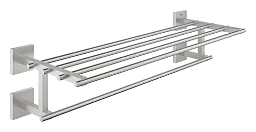 Image of GROHE Start Cube Multi Towel Rack – Bathroom Wall Mounted Towel Shelf and Rail (Metal, Concealed Fastening, Including Screws and Dowels), Size 60 cm, Stainless Steel, 41099DC0