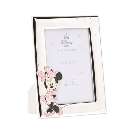 Image of Disney – Minnie Mouse – Real Silver-Plated 4 x 6″ Single Aperture Photo Frame – Made in Italy – Officially Licensed Disney Merchandise – Self-Standing Wood Back - Early Years, Adults, Nursery, Kids.