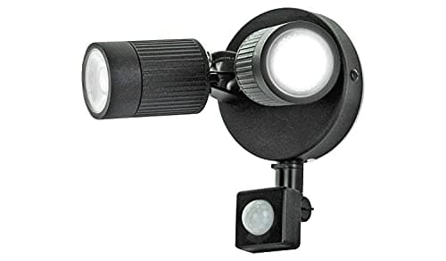 Image of Luceco Outdoor Twin Integrated LED Wall Light with PIR Motion Sensor, Decorative Exterior Adjustable Spotlights for Porches, Driveways and Gardens, Black, IP65, 10W, 720lm, 4000K, LEXWT7B40P