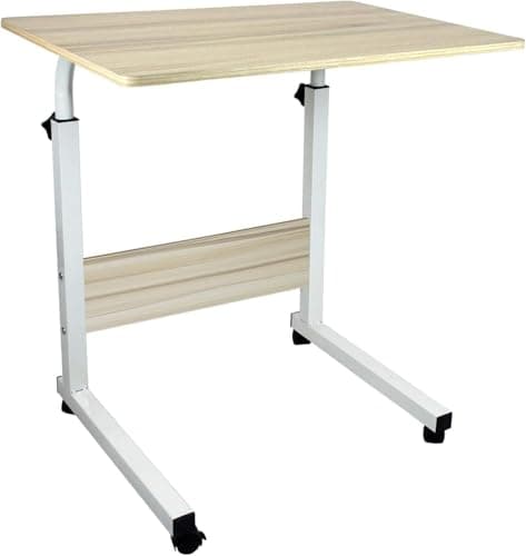 Image of simpa Height Adjustable Mobile Laptop Table Workstation with Metal Frame & Rolling Castors - BIRCH