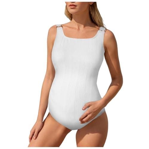 Image of 1 Piece Swimsuits for Women, Women's 1 Piece Swimming Suits, Slimming Sports Swimming Costume Maternity Bikini Beach Swimsuit Comfortable Stretchy Push Up Swimwear Maternity Swimsuits (White, M)