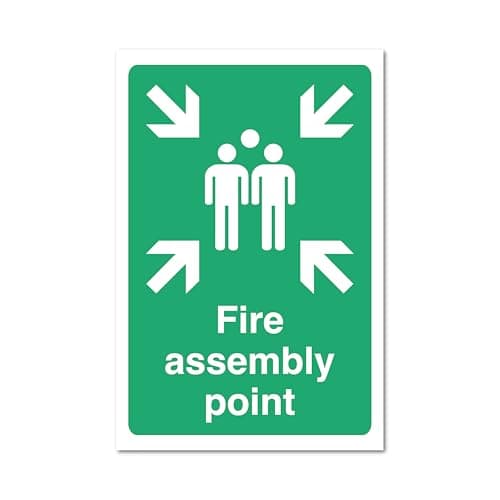 Image of Fire Assembly Point Sign A3 Aluminium Composite Safety Sign - Green & White 3mm Weatherproof Rigid Metal Signage for Indoor/Outdoor Use A3 (300x400mm))