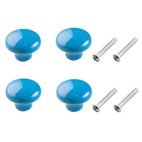 Image of Yesmin 4 Pcs Colored Ceramic Drawer Handles,Cute Cabinet Handles,Wardrobe Door Single Hole Handles,Bedroom,Living Room,Kitchen Furniture-Blue