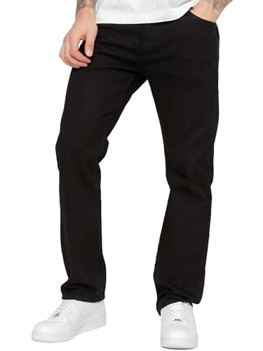 Image of BRAND KRUZE Mens Straight Leg Jeans Casual Cotton Regular Fit Denim Pants for All Waist Sizes KZ109 Black 44W / 27L