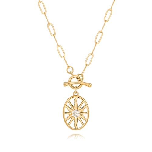 Image of Aobei Pearl 18K Gold Plated Sunflower Necklace Cubic Zirconia Sun Pendant Paperclip Chain Necklace For Women Wonderful Gift for Her