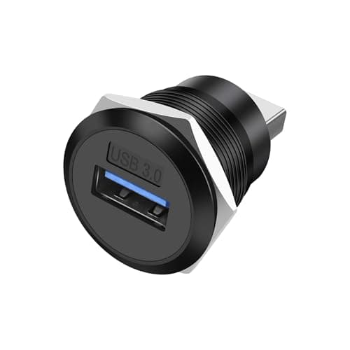 Image of XMSJSIY 5Gbps USB 3.0 Panel Mount Threaded Fixed Round Coupler Adapter Connector Type-A Female to Male Pass Through Bulkhead Socket Converter for Data Transfer & Charging (Black)