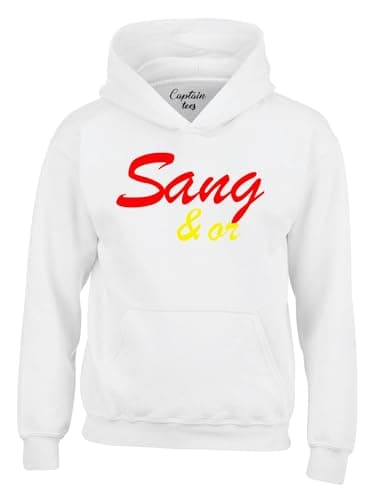 Image of Captain Tees Blood & Gold | Football Sweatshirt 100% Organic Cotton | Original Football Gift Idea for Lensois RC Lens Supporter, white, S