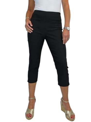 Image of Paulo Due Women's Pull On Cropped Trousers Ladies Summer Stretch Bengaline Elasticated Waist Summer Capri Black 8-20 (12)