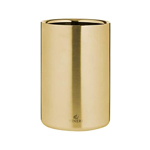 Image of Viners Double Wall Wine Cooler Gold 1.3L Stainless Steel Bottle Cooler | Insulated Champagne & Wine Chiller | Brushed Gold Finish | No Condensation | Table & Home Bar Accessories