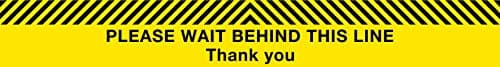 Image of LightningSigns Social Distancing Yellow Self Adhesive Floor Signs Stickers 600 x 80mm - PLEASE WAIT HERE x 2 UK Company