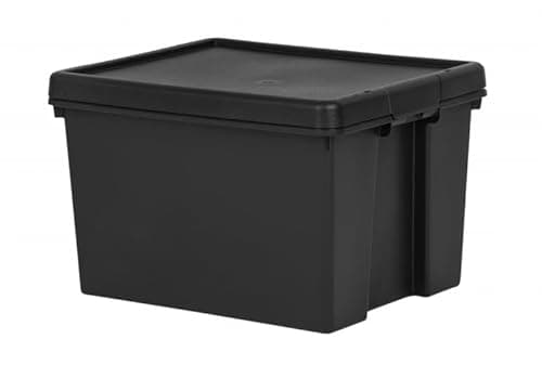 Image of 45L Heavy Duty Storage Boxes with Lids, 100% Recycled Plastic, Stackable Nestable Durable Strong Lid snaps into place and features holes to add tie-wraps for added security for Home & Office Storage