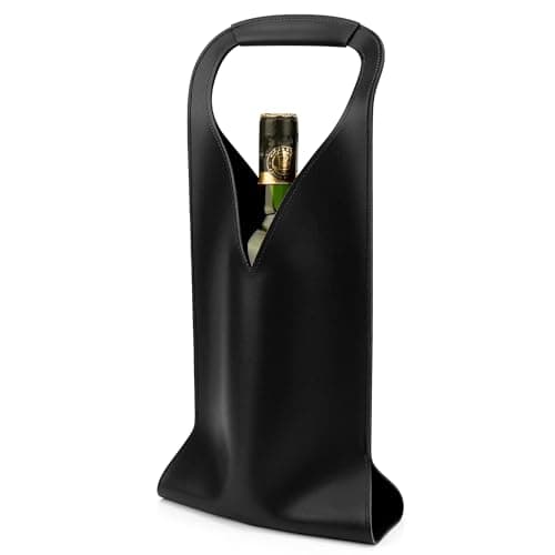 Image of Linkidea Vegan Leather Wine Bottle Bags, 16.7" x 6.9" Wine Tote Bags for Gifts, Luxury Gift Bags for 750ml Wine Bottles, Fits Christmas Use (Black)