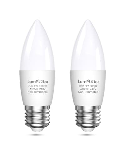 Image of Lamptobe Candle E27 Screw Bulb, Large Screw in Light Bulb E27 LED Bulb, Non-dimmable 7W C37 ES Candle Light Bulbs for Chandelier and Ceiling Pendant, Warm White 3000K, 2-Pack