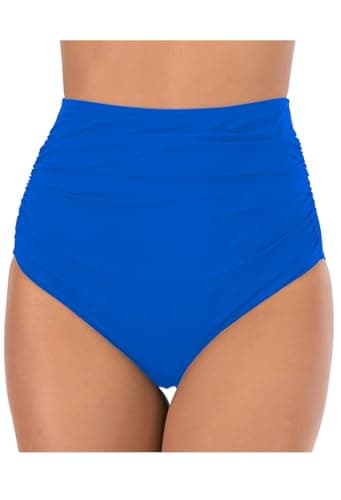 Image of Lovache Women's High Waisted Bikini Bottoms Solid Ruched Tummy Control Swim Briefs Blue