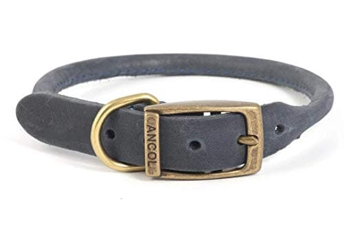 Image of Ancol Timberwolf Bonded Thread Leather Round Dog Collar - Blue - Soft Leather Design with Antique Gold Buckle - Reduces Fur Flattening - 45-54cm Size 6