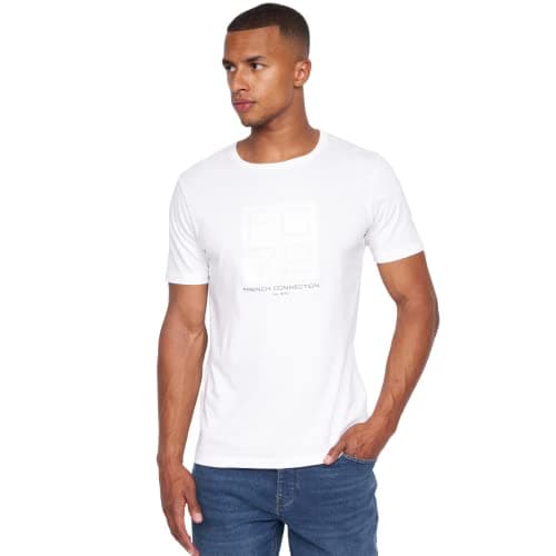 Image of French Connection Mens Premium Half Sleeve Crew Neck T-Shirt with Letter Print Logo Design(XL,Ortiz White)