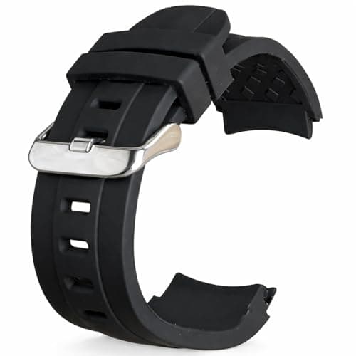 Image of Swift Gift UK Black Curved End 22mm Watch Strap Silicone Rubber Watch Straps For Men Diver Style Rubber Watch Strap Replacement Band