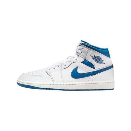 Image of NIKE Air Jordan 1 Mid Men's Trainers Sneakers Basketball Fashion Shoes FN5215 (White/Blue 141) UK9 (EU44)