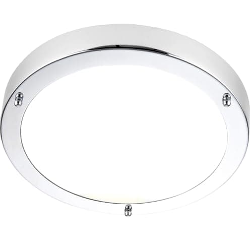 Image of National Lighting Bathroom Ceiling Light - Dimmable LED Flush Bath Light with Frosted Shade – Round IP44 Moister Proof Bulkhead – Ceiling Light for Kitchen Porch Toilet Utility Room – LED E27 Chrome