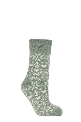 Image of ELLE Women’s Faux Fur Lined Chenille Slipper Socks – 1 Pair, Plush Indoor Comfort, Soft & Warm Knit Design with Non-Slip Base, Size UK 4-8 Forager