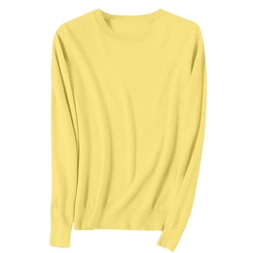 Image of TEPTDirio Cashmere Jumpers Ladies Long Sleeve Plus Size Womens Sweaters Crew Neck Lightweight Soft Knitted Jumpers Loose Sweatshirt Workout Autumn Winter Oversized Womens Tops Size 18 Yellow