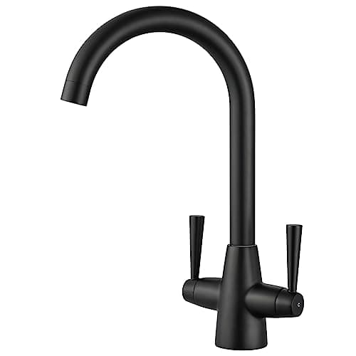 Image of Peppermint Black Kitchen Taps Mixer Dual Lever Matt Black Kitchen Mixer Tap 1 Hole Monobloc Sink Mixers Taps 360° Swivel Spout Stainless Steel Faucets