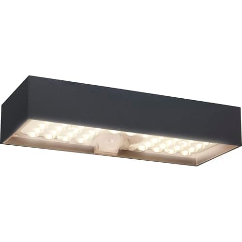 Image of Luceco Solar Powered LED Outdoor Wall Light with PIR Motion Sensor, Security Light, Exterior Lighting, Brick Design, Slate Grey, IP65, 6W, 900lm, 3000K, LEXSBR80G30