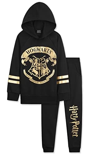 Image of Harry Potter Girls Tracksuit, Hoodie and Girls Tracksuit Bottoms (11-12 Years, Black/Gold)