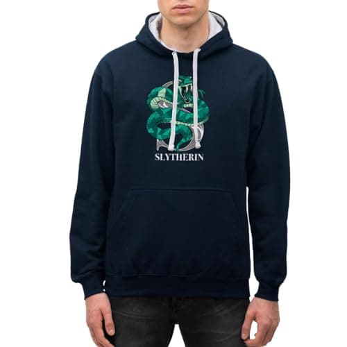 Image of Spreadshirt Harry Potter Slytherin Monochrome Unisex Contrast Hoodie, S, navy/heather grey