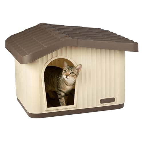 Image of VOUNOT® Dog House, Weatherproof Pet Shelter with Sloped Roof, Durable Kennel with Non-Slip Feet for Indoor & Outdoor Use, 60×51×41 cm, Beige