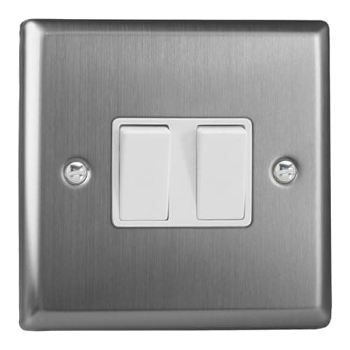 Image of Varilight Double Rocker Light Switch Intermediate - Classic Brushed Steel With White Rockers, XT77W