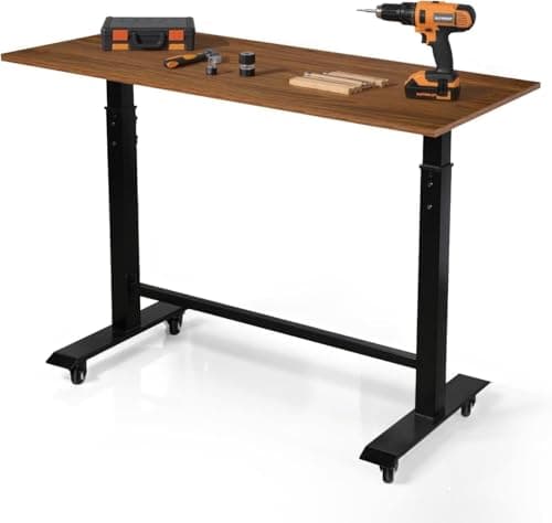 Image of POWSTR Adjustable Workbench with 360° Lockable Wheels, 32"-42" Height-Adjustable Work Table with Six-Level Settings,Suitable for Garages, Workshops, Offices and Home