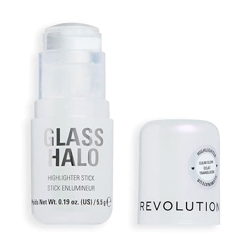 Image of Revolution Glass Halo Highlighter Stick, Infused with Peptides & Vitamin E for a Dewy, Radiant Glow, Clear Glow, 4.5g