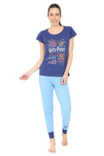 Image of Harry Potter Hogwarts Matching Ladies and Girls Long Pyjama Set Blue (10-12)