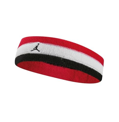 Image of Nike Jordan Terry Headband – Basketball Headband made of terry cloth – Sweat-absorbing sports headband, Fire Red/White/Black/Black, One Size