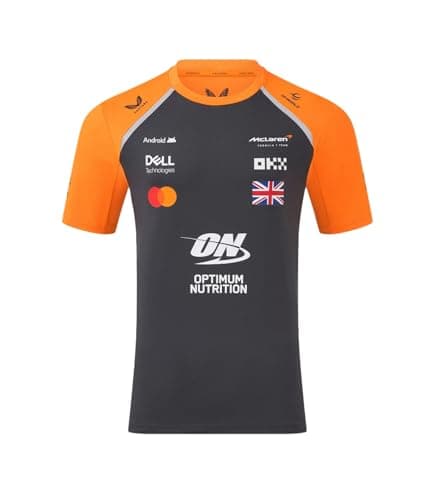 Image of McLaren F1 Official 2025 Norris Driver T-Shirt, Grey and Orange, Team Merchandise (UK, Alpha, XL, Regular, Regular, Autumn Glory/Phantom)