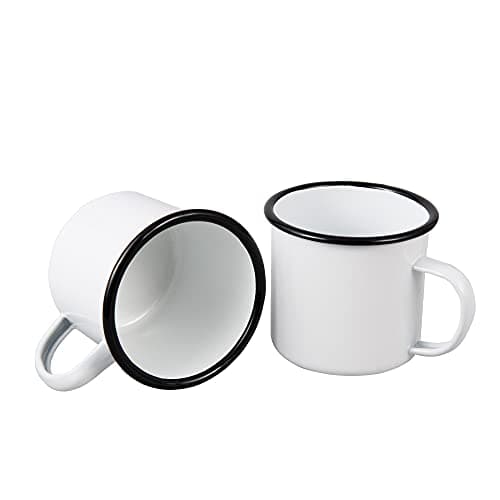 Image of IMEEA 17oz/500ml Enamel Mugs White Camping Mugs Enamel Coffee Tea Mug Set Drinking Cups for Camping Picnic Home Office, Set of 2